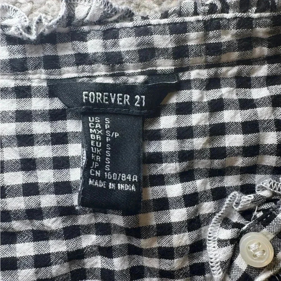 Forever 21 Woven Sleeveless Button  Shirt Black/White Checkered - Size Small - Picture 4 of 7